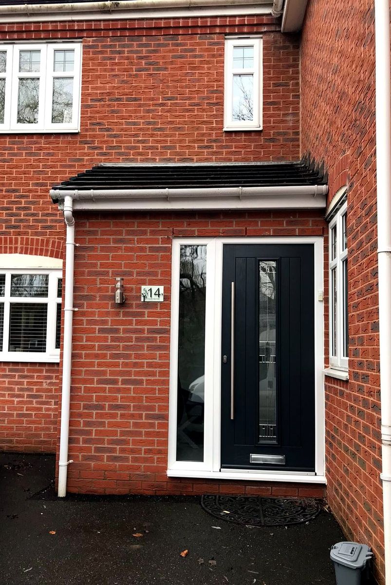 New porch extension with anthracite composite front door